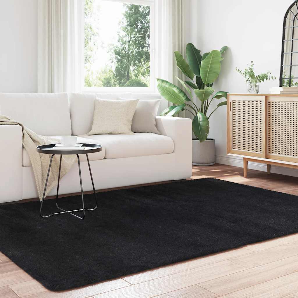 Tapete shaggy de pelo alto navarra 160x230 cm poliéster preto