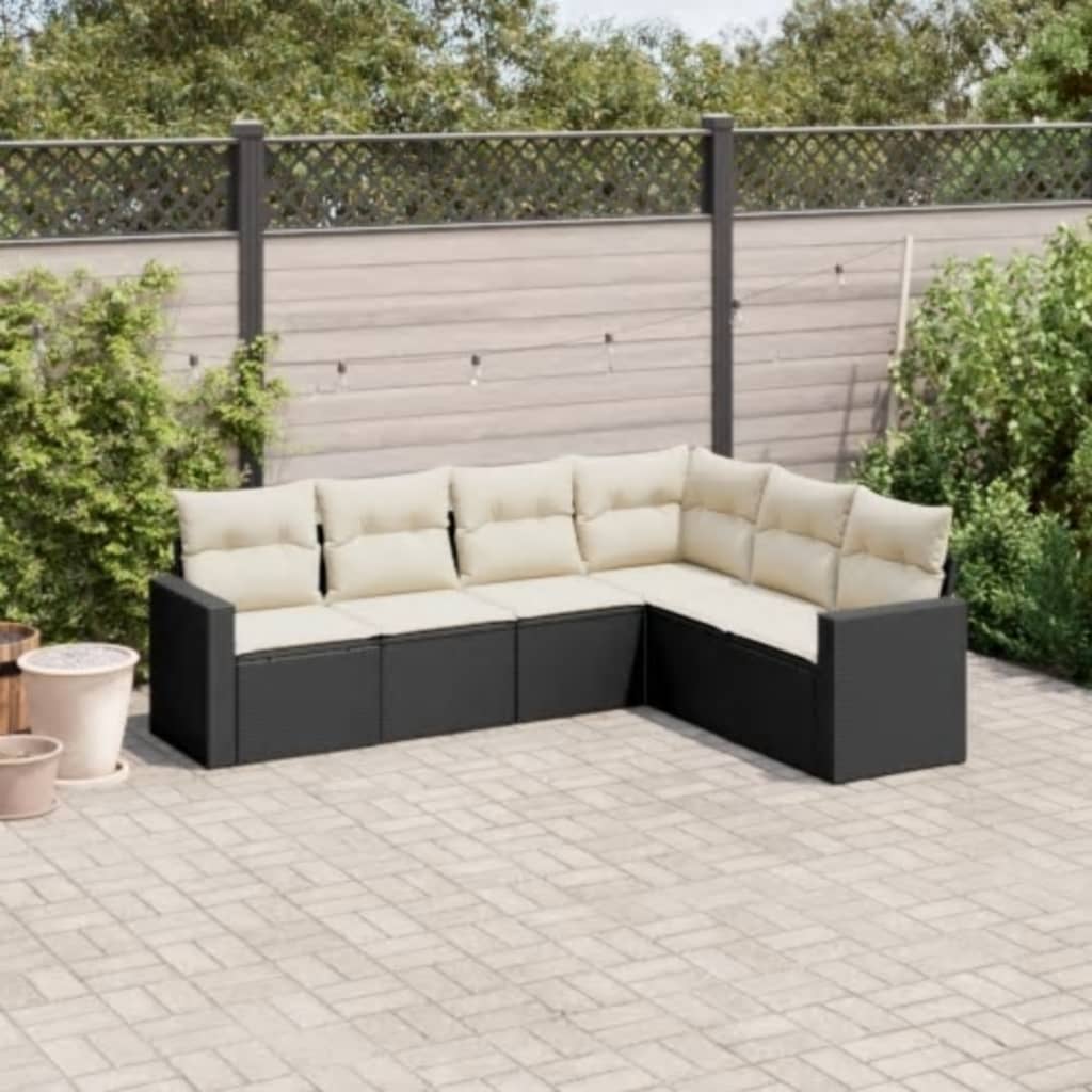 6 Pcs conjunto sofás de jardim c/ almofadões vime PE preto