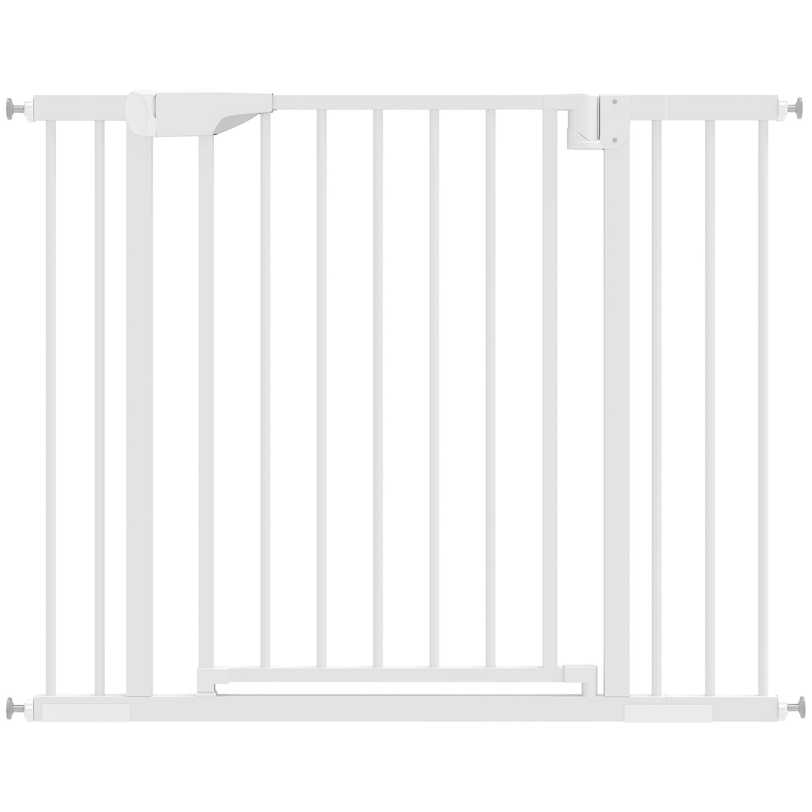 Barreira de segurança para crianças e cães largura 76-103 cm bloqueio duplo fecho automático abertura em dois sentidos e extensões de 7/14 cm branco