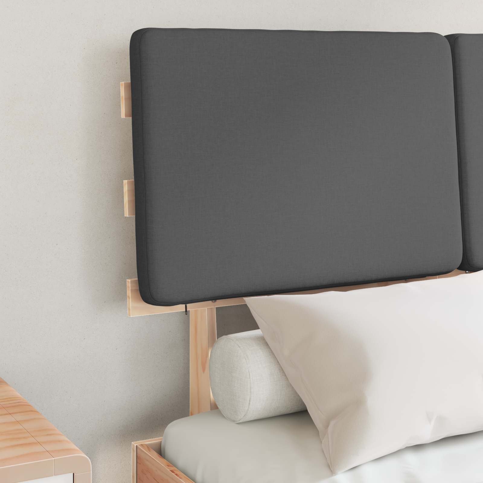 Estrutura de cama com cabeceira estofada cinza escuro