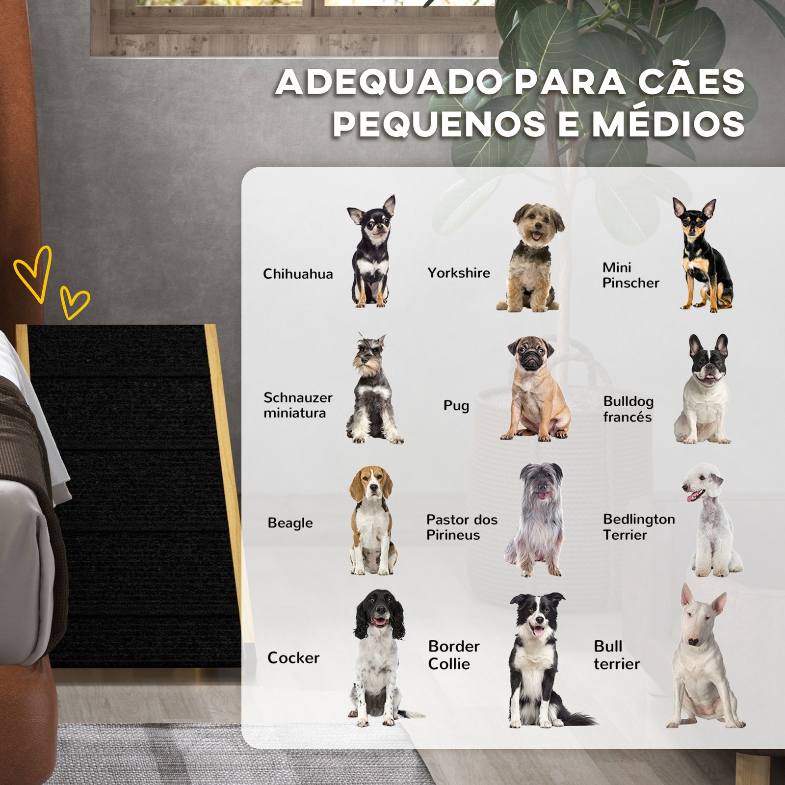 Rampa para animais de estimação de madeira com altura ajustável em 4 níveis para cães pequenos e médios 83,5x35x47,5 cm natural