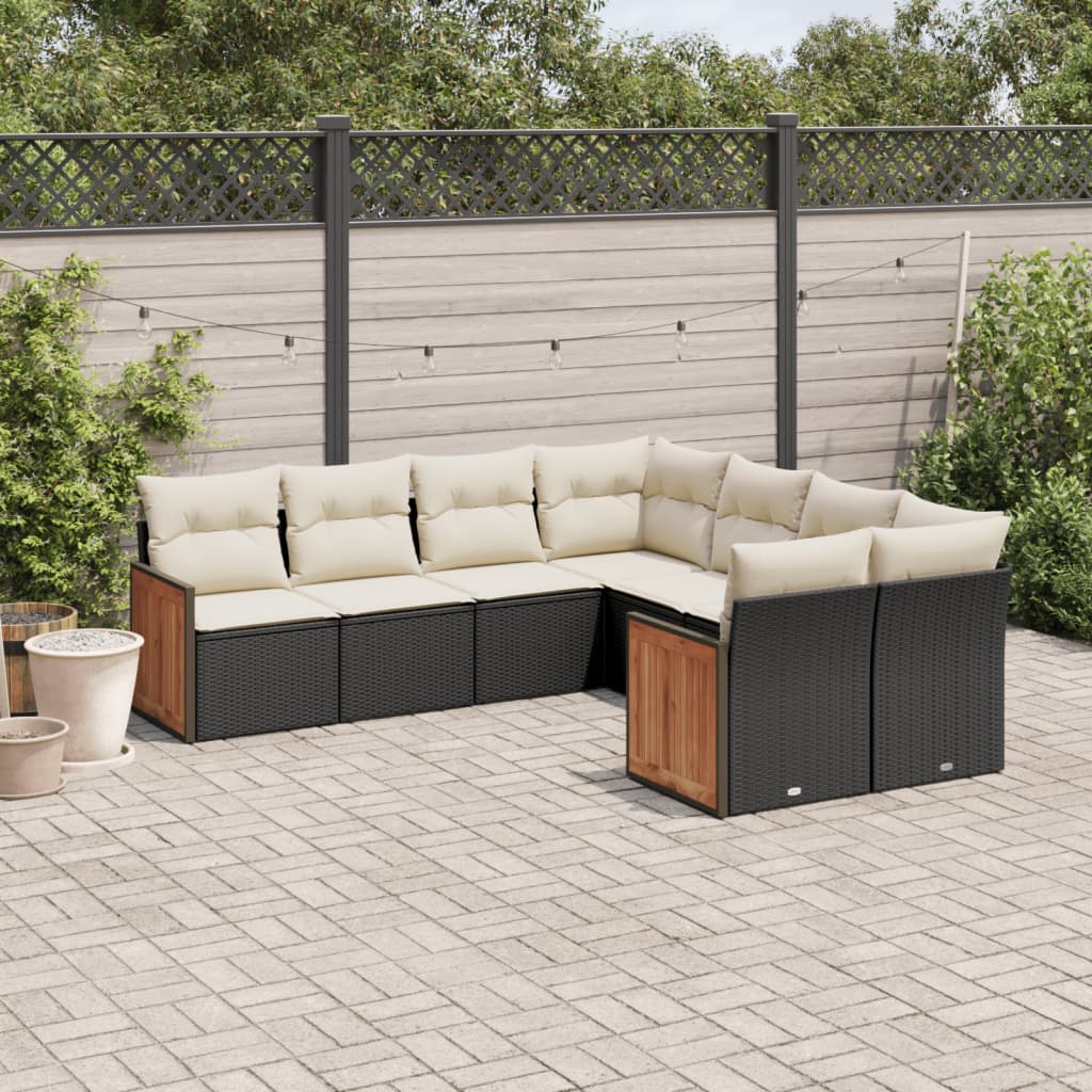 8 Pcs conjunto sofás de jardim com almofadões vime PE preto