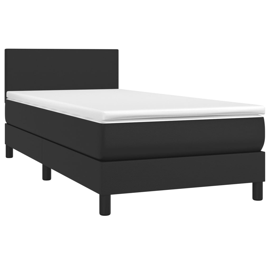 Cama com molas/colchão 90x190 cm couro artificial preto