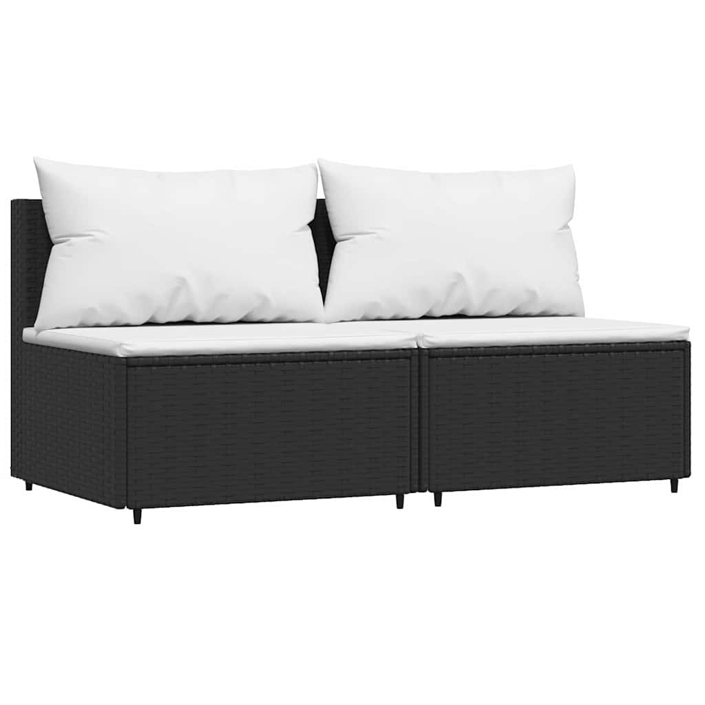 3 Pcs conjunto lounge de jardim c/ almofadões vime PE preto
