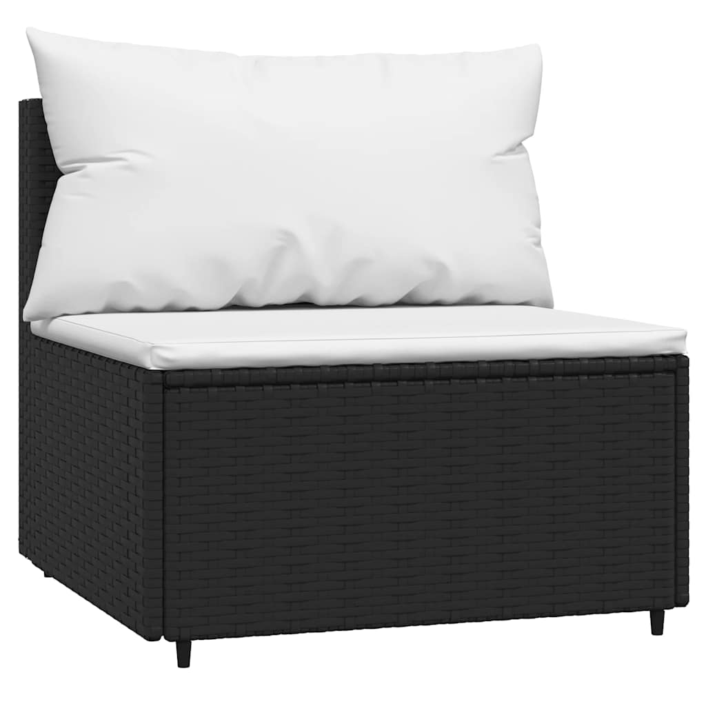 3 Pcs conjunto lounge de jardim c/ almofadões vime PE preto