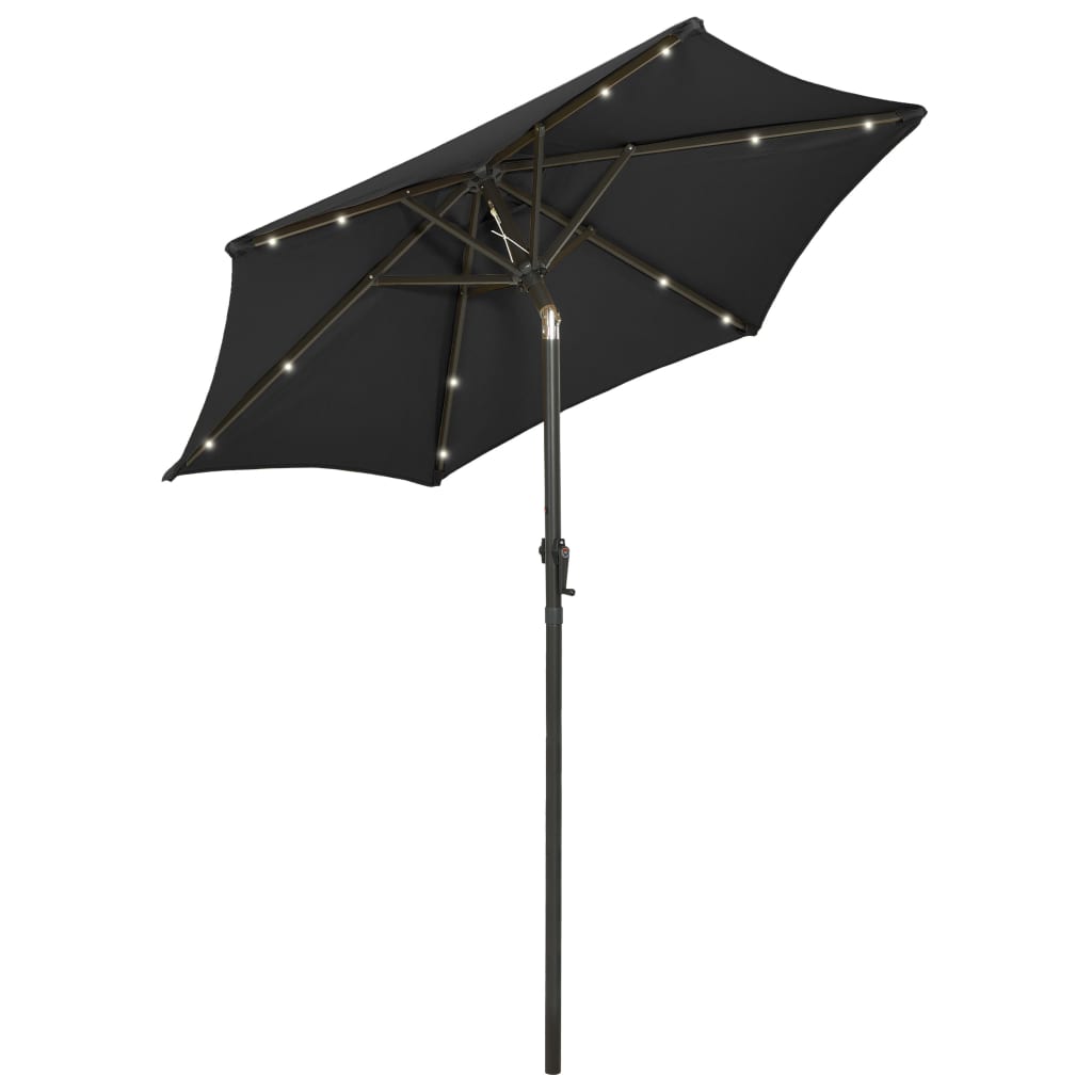 Guarda-sol de jardim c/ luzes LED 200x211 cm alumínio preto