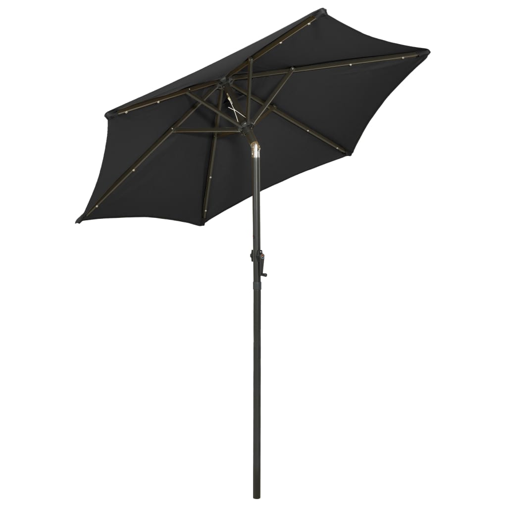 Guarda-sol de jardim c/ luzes LED 200x211 cm alumínio preto