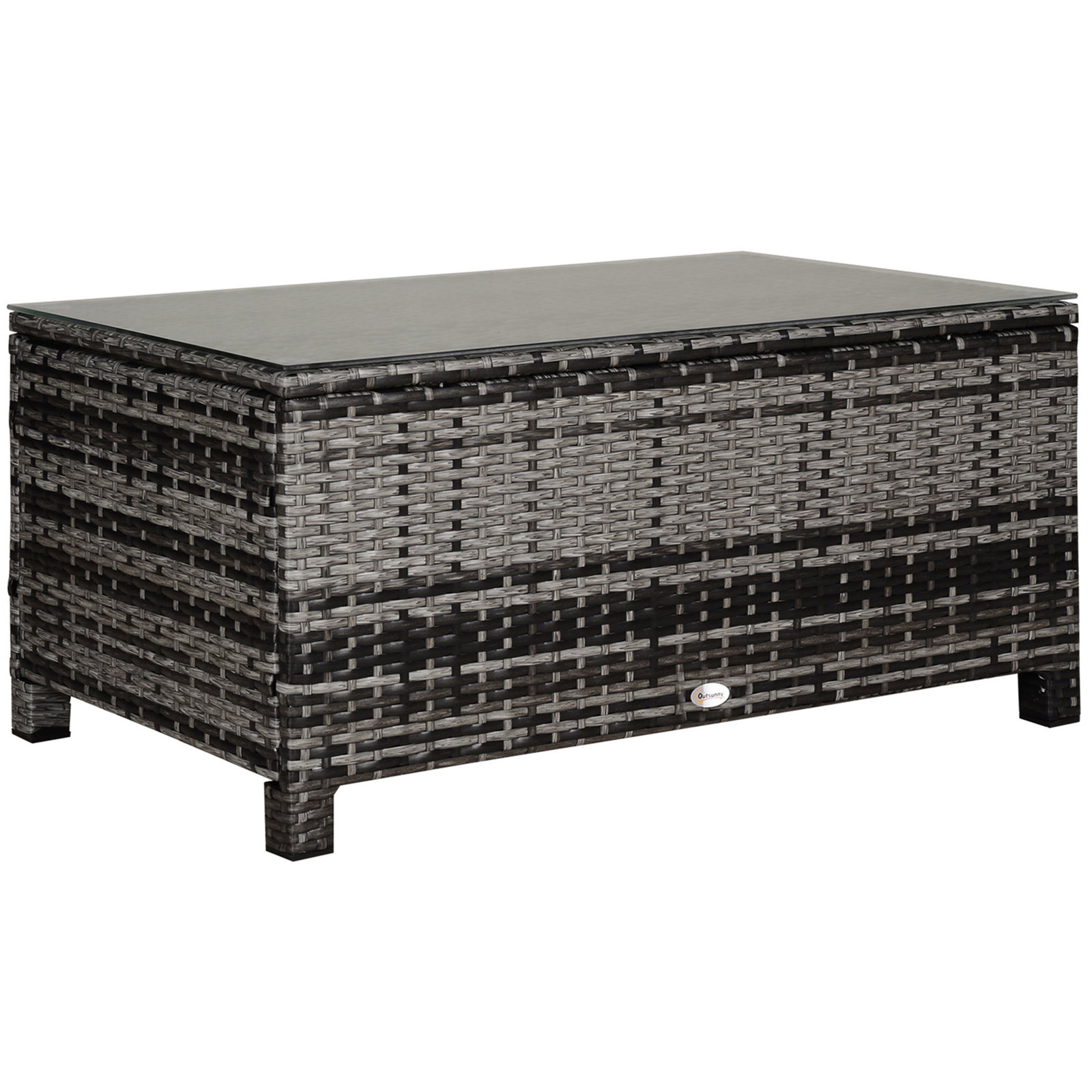 Mesa de Jardim em Vime Sintético Mesa Auxiliar com Vidro Temperado para Terraço Pátio, Varanda 85x50x39 cm Cinzento