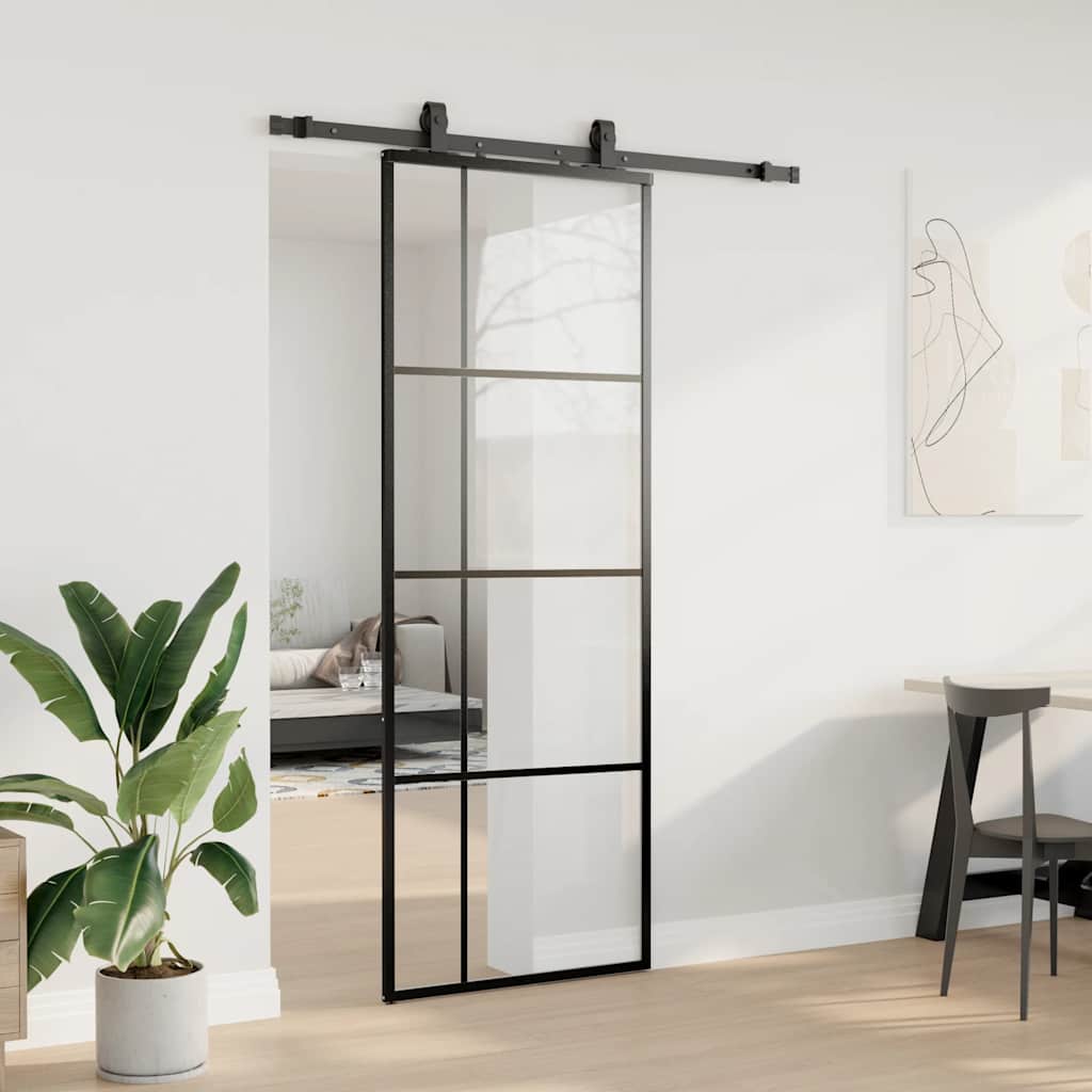 Porta deslizante c/ conj. ferragens 76x205cm vidro esg preto
