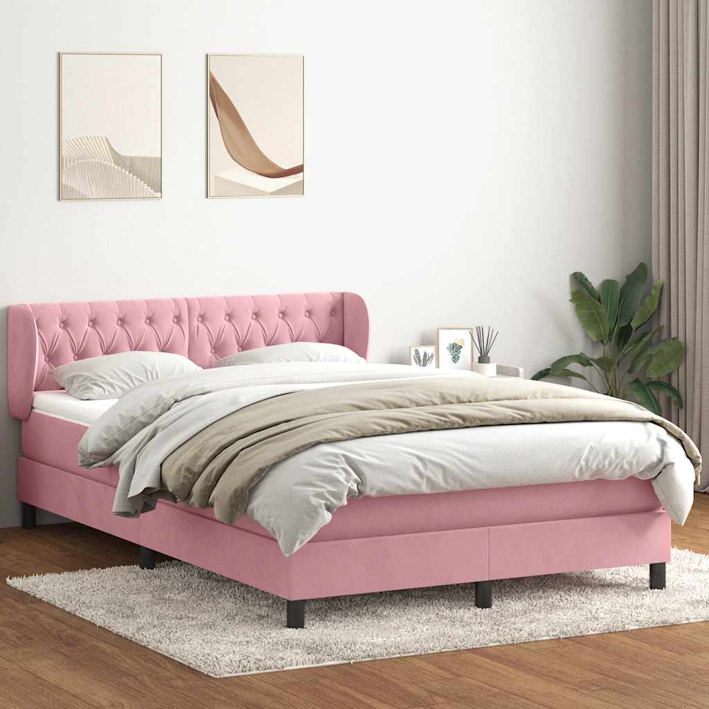 Cama box spring com colchão 160x210 cm veludo rosa