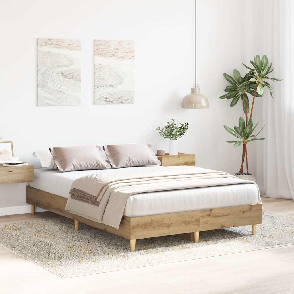 Estrutura de cama sem colchão 135x190 cm carvalho artesanal