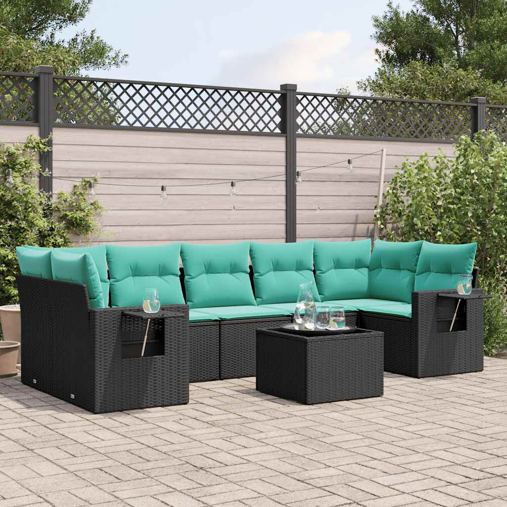Conjunto de sofá de jardim com 8 peças e almofadas em rattan sintético preto
