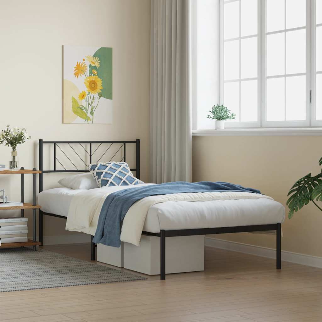 Estrutura de cama com cabeceira 107x203 cm metal preto