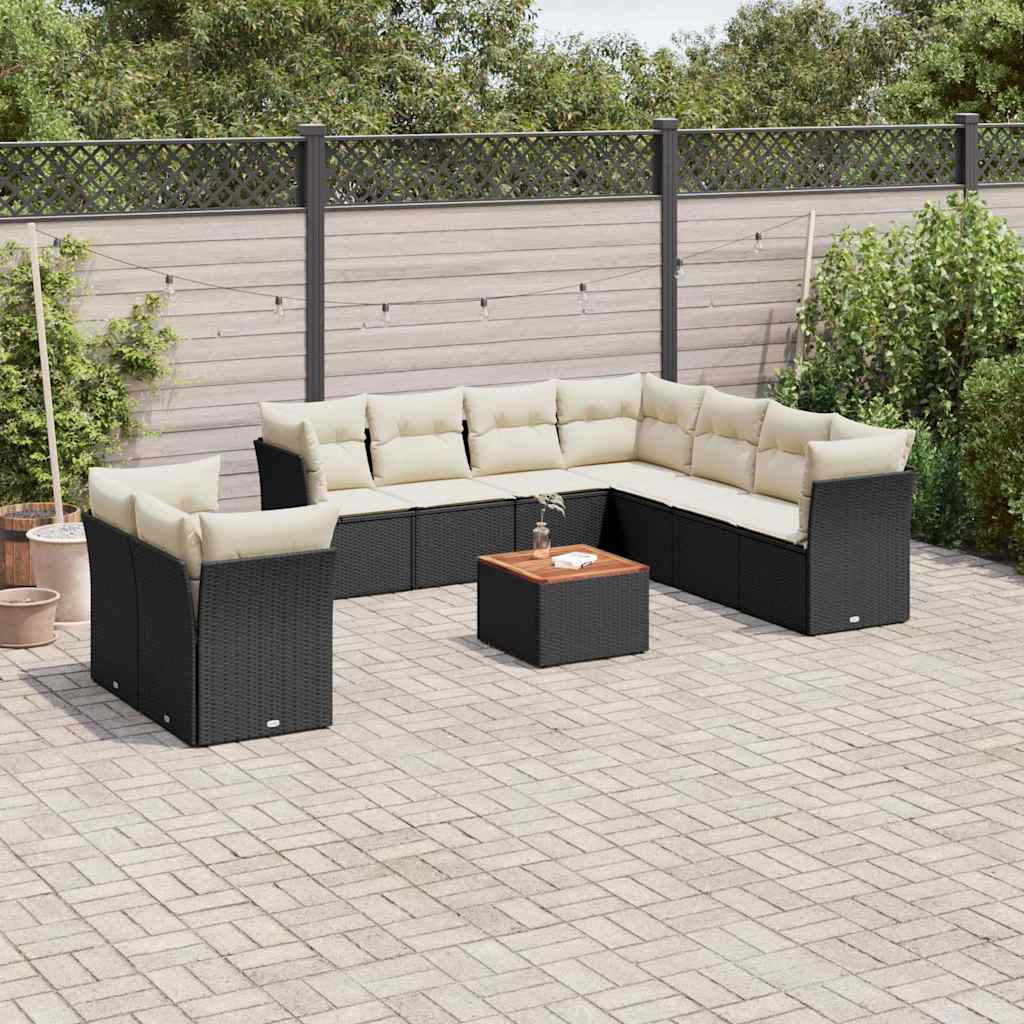 11 Pcs conjunto sofás de jardim c/ almofadões vime PE preto