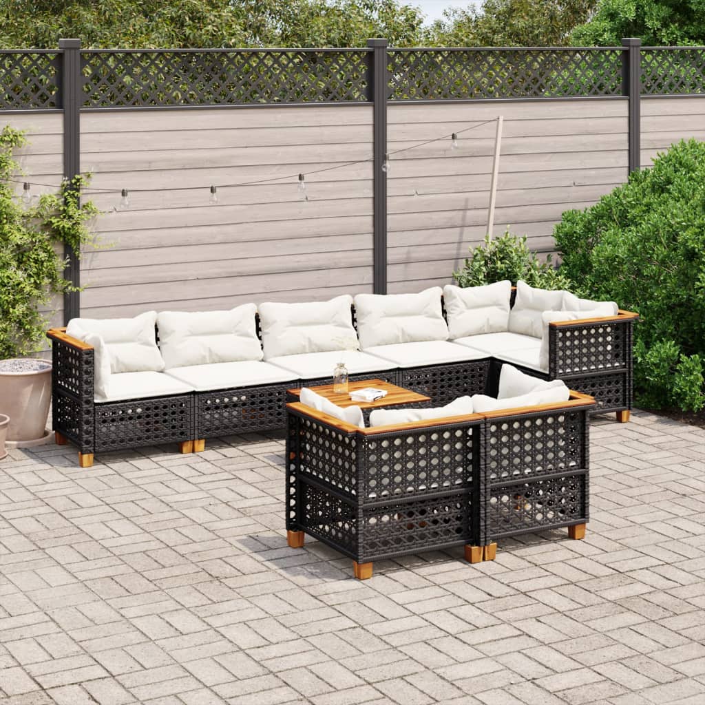 9 Pcs conjunto de sofás p/ jardim c/ almofadões vime PE preto