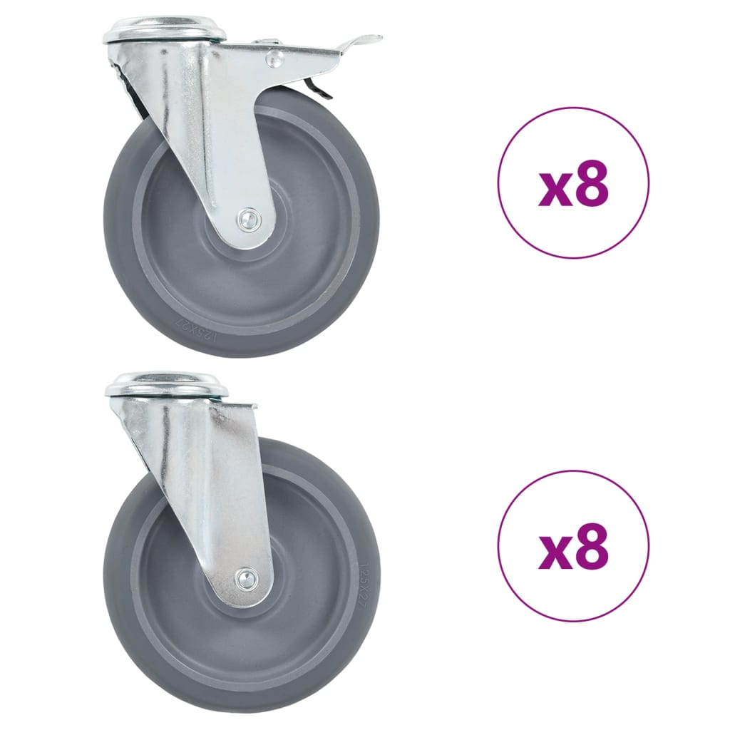 16 Pcs rodas giratórias com orifício para parafuso 125 mm