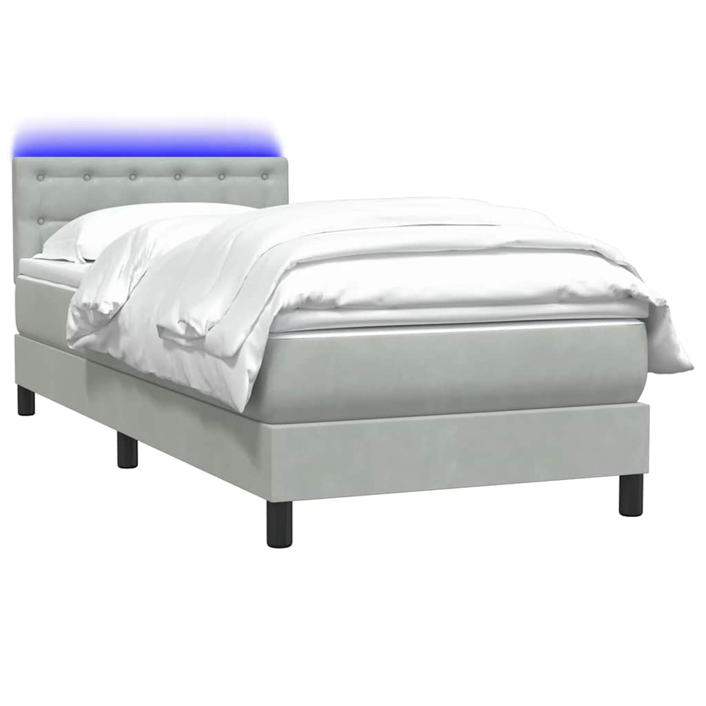 Cama box spring c/ colchão e LED cinzento-claro 80x210 cm veludo