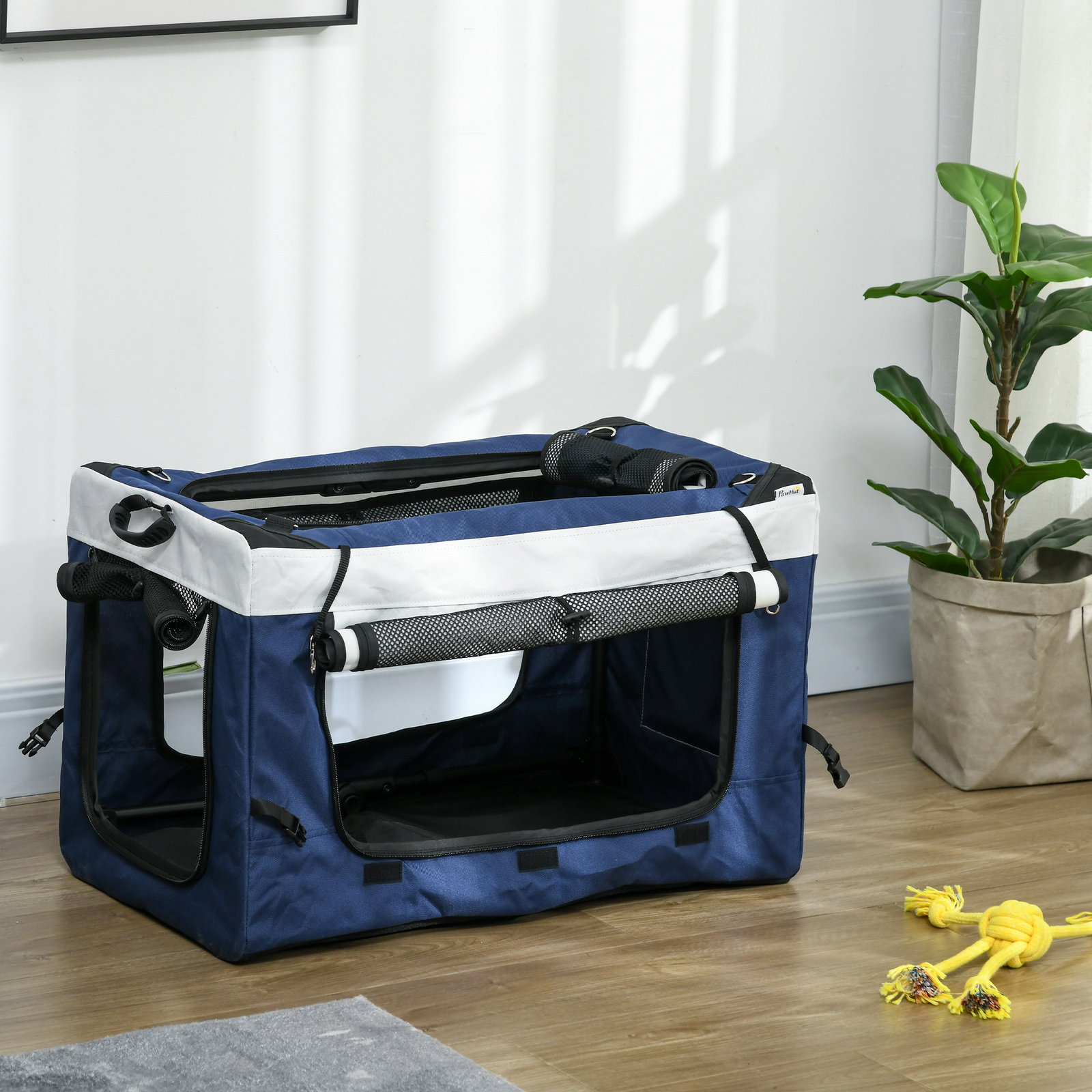 Carrinho para animais de estimação carrinho para cães dobrável com compartimento desmontável 4 portas 81x58x97,5 cm azul