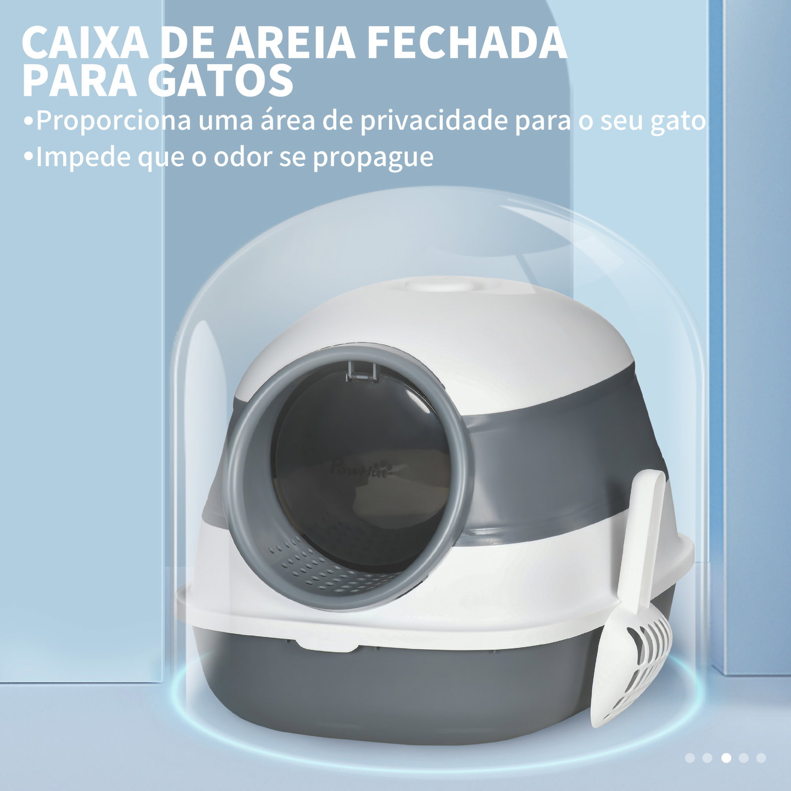 Caixa de areia para gatos dobrável caixa de areia para gatos fechada com pá 52x41x38 cm branco e cinza