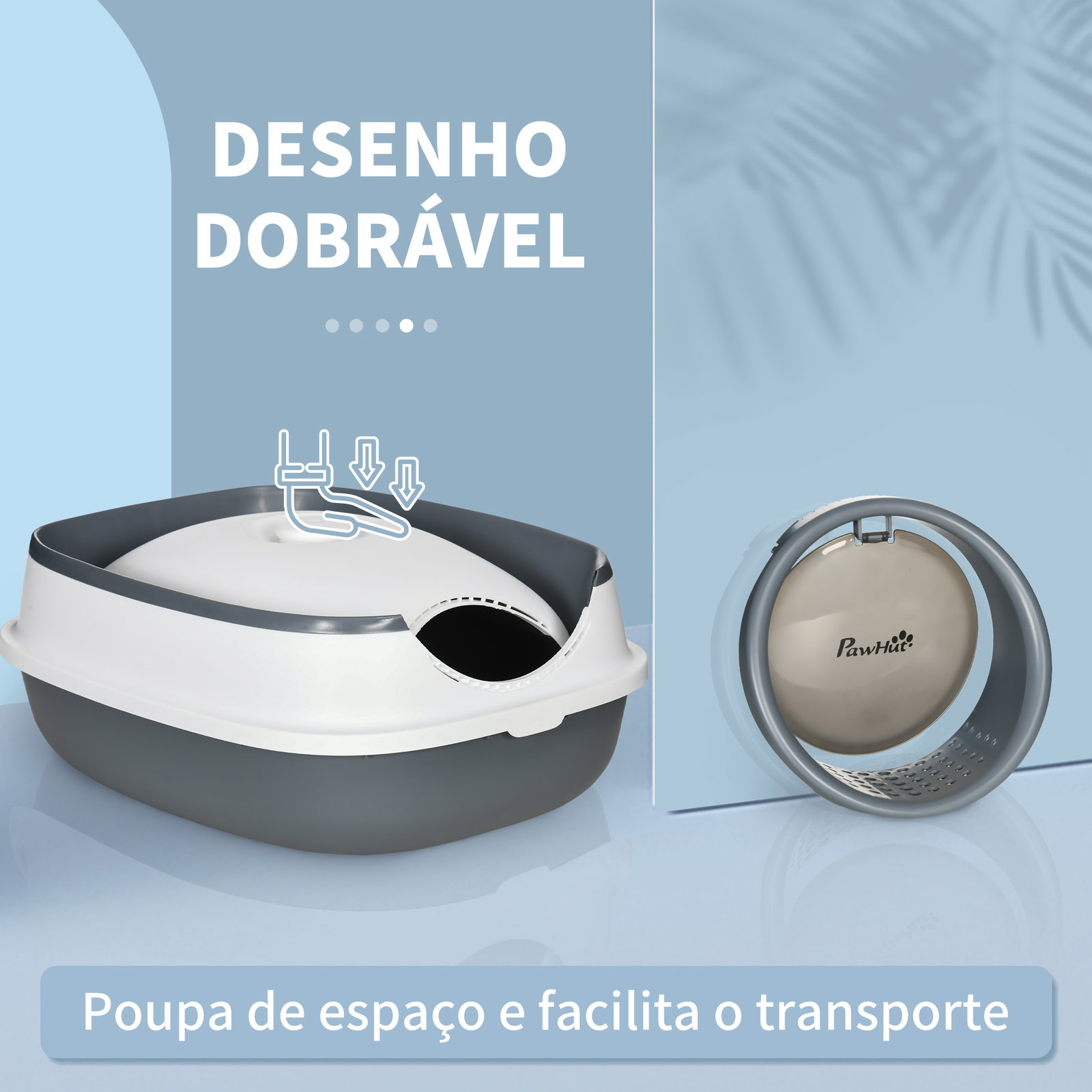 Caixa de areia para gatos dobrável caixa de areia para gatos fechada com pá 52x41x38 cm branco e cinza