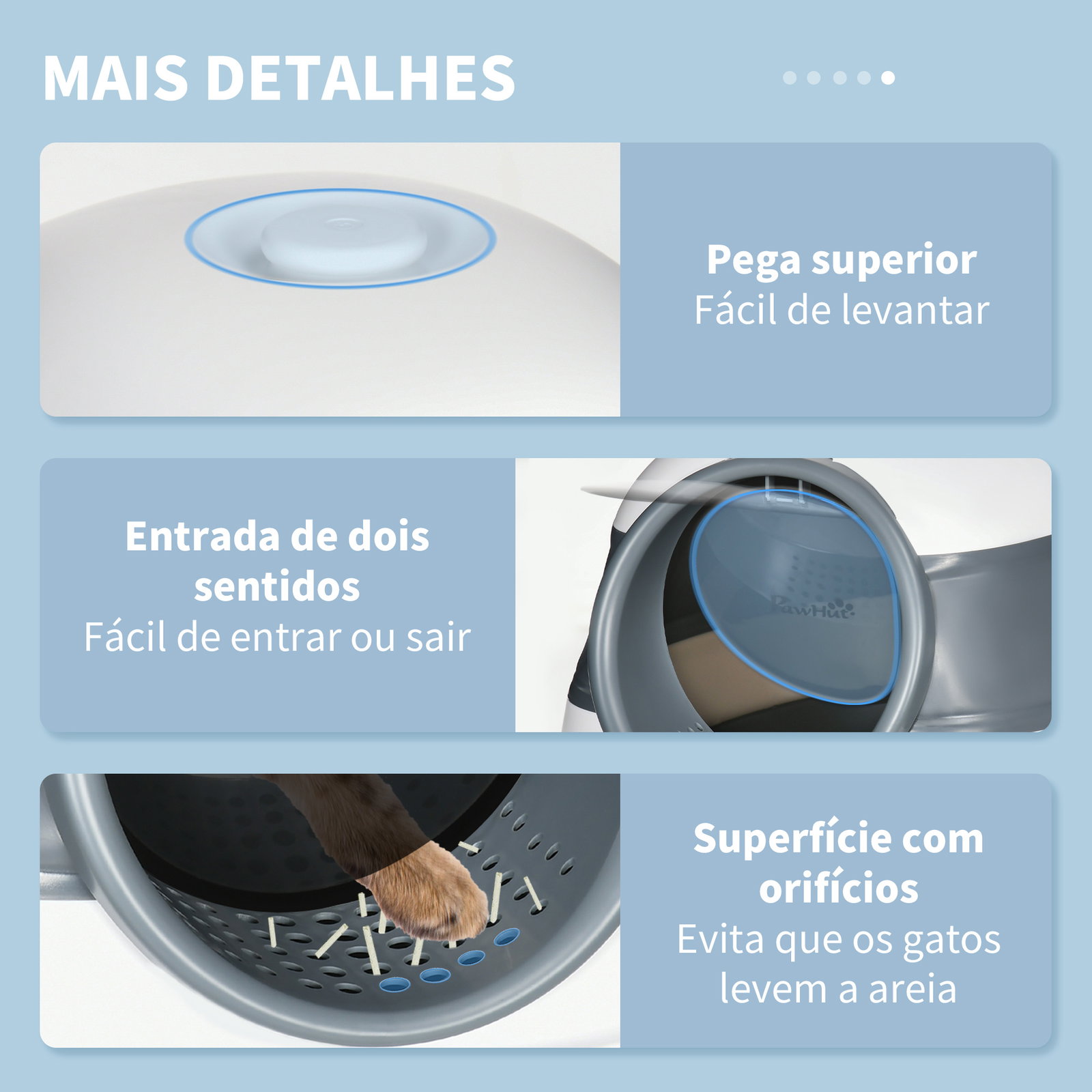 Caixa de areia para gatos dobrável caixa de areia para gatos fechada com pá 52x41x38 cm branco e cinza