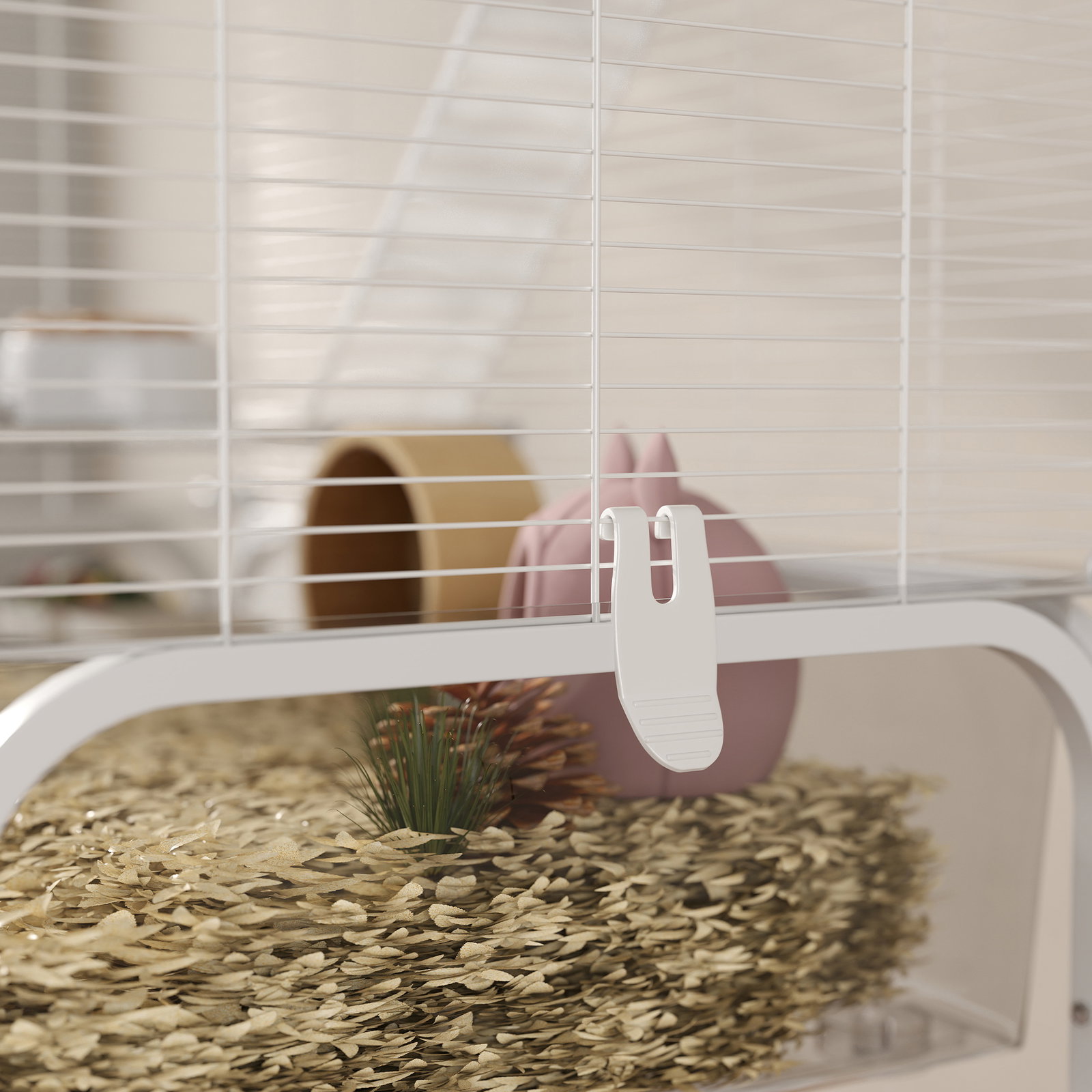 Gaiola para pequenos animais de 4 níveis com bandeja inferior rodas rampas comedouro e bebedouro 73x47x123 cm branco