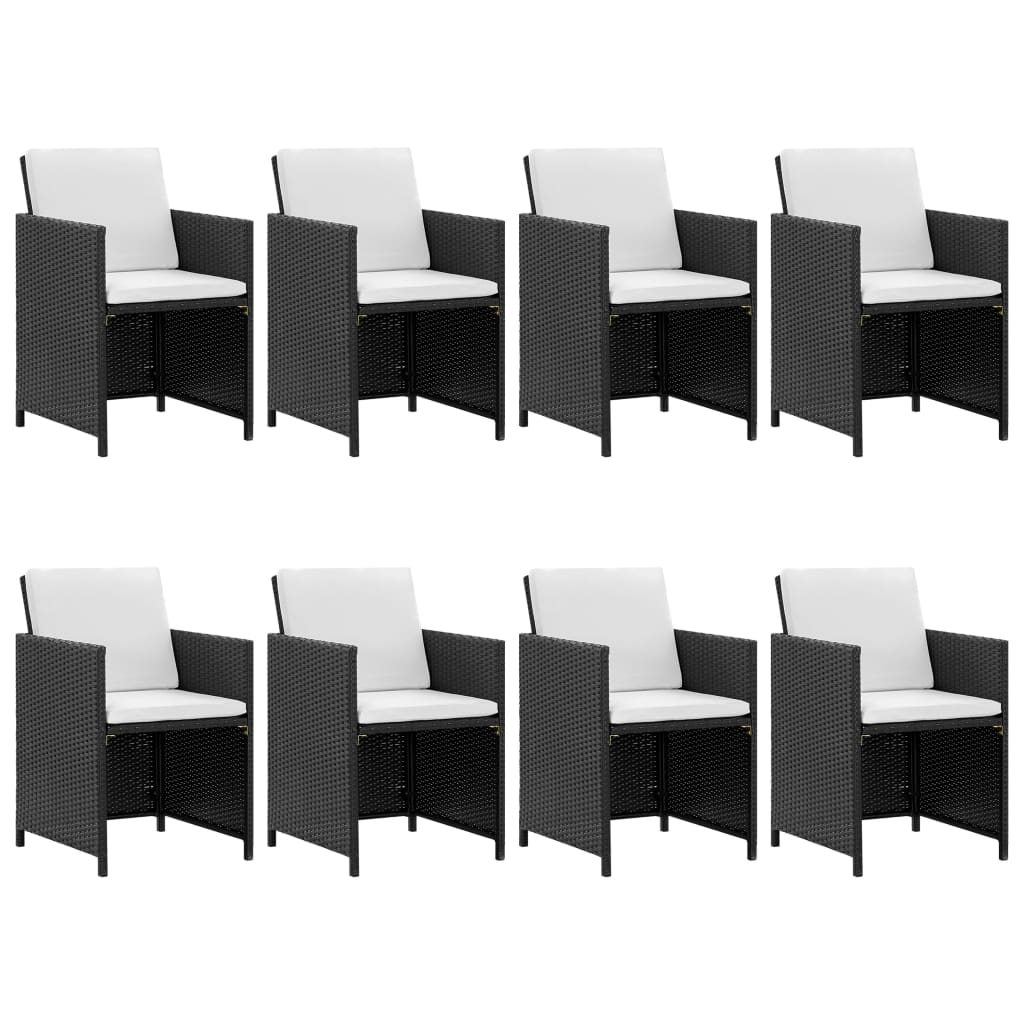9 Pcs conjunto jantar exterior com almofadões vime PE preto