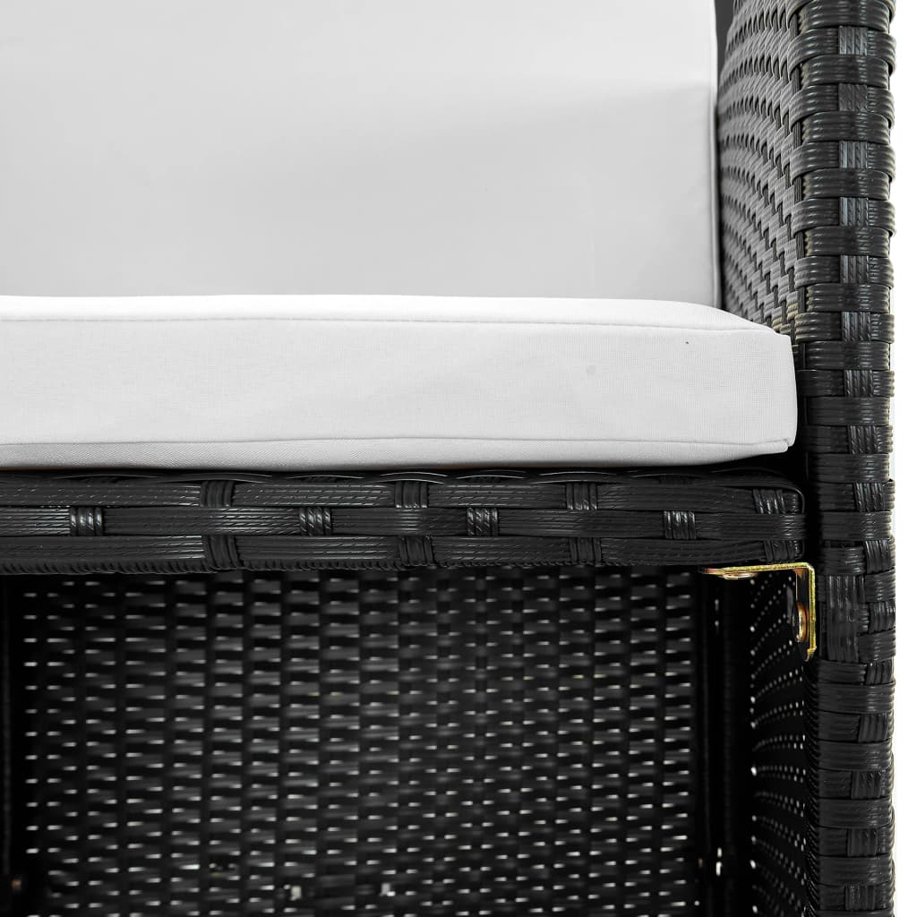 9 Pcs conjunto jantar exterior com almofadões vime PE preto