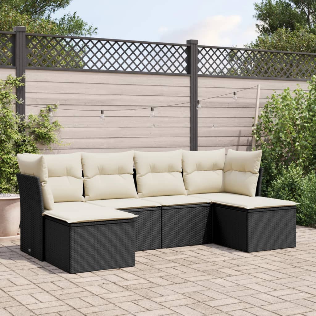 6 Pcs conjunto sofás de jardim c/ almofadões vime PE preto