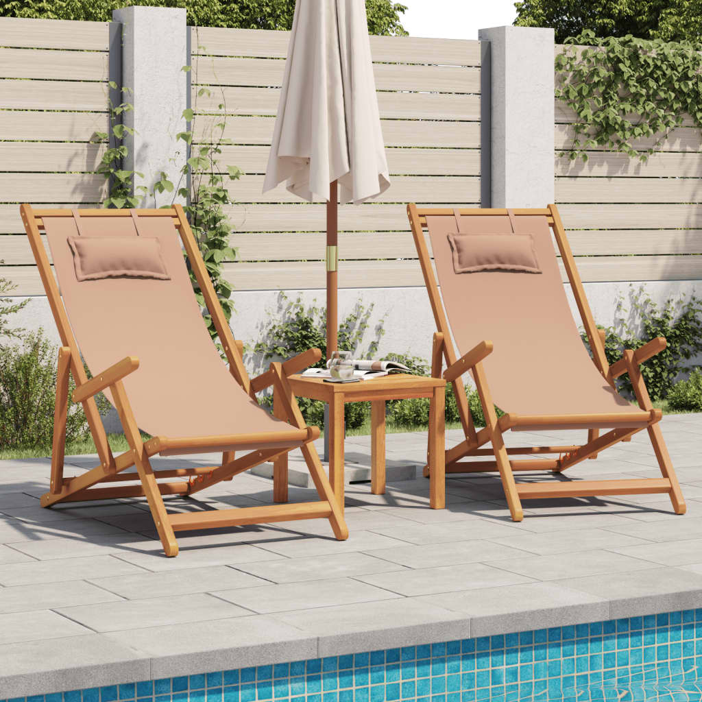 Cadeiras praia dobráveis 2 pcs tecido/madeira cinza-acastanhado