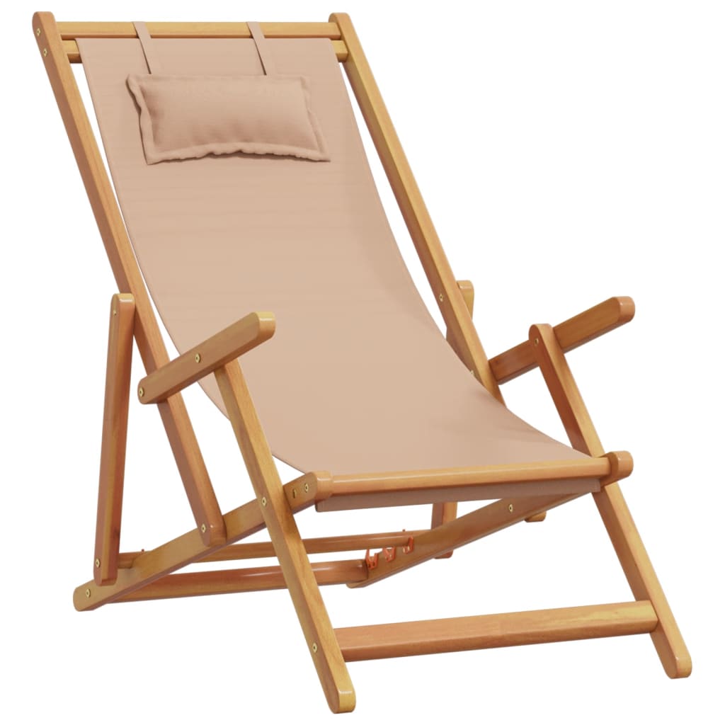 Cadeiras praia dobráveis 2 pcs tecido/madeira cinza-acastanhado