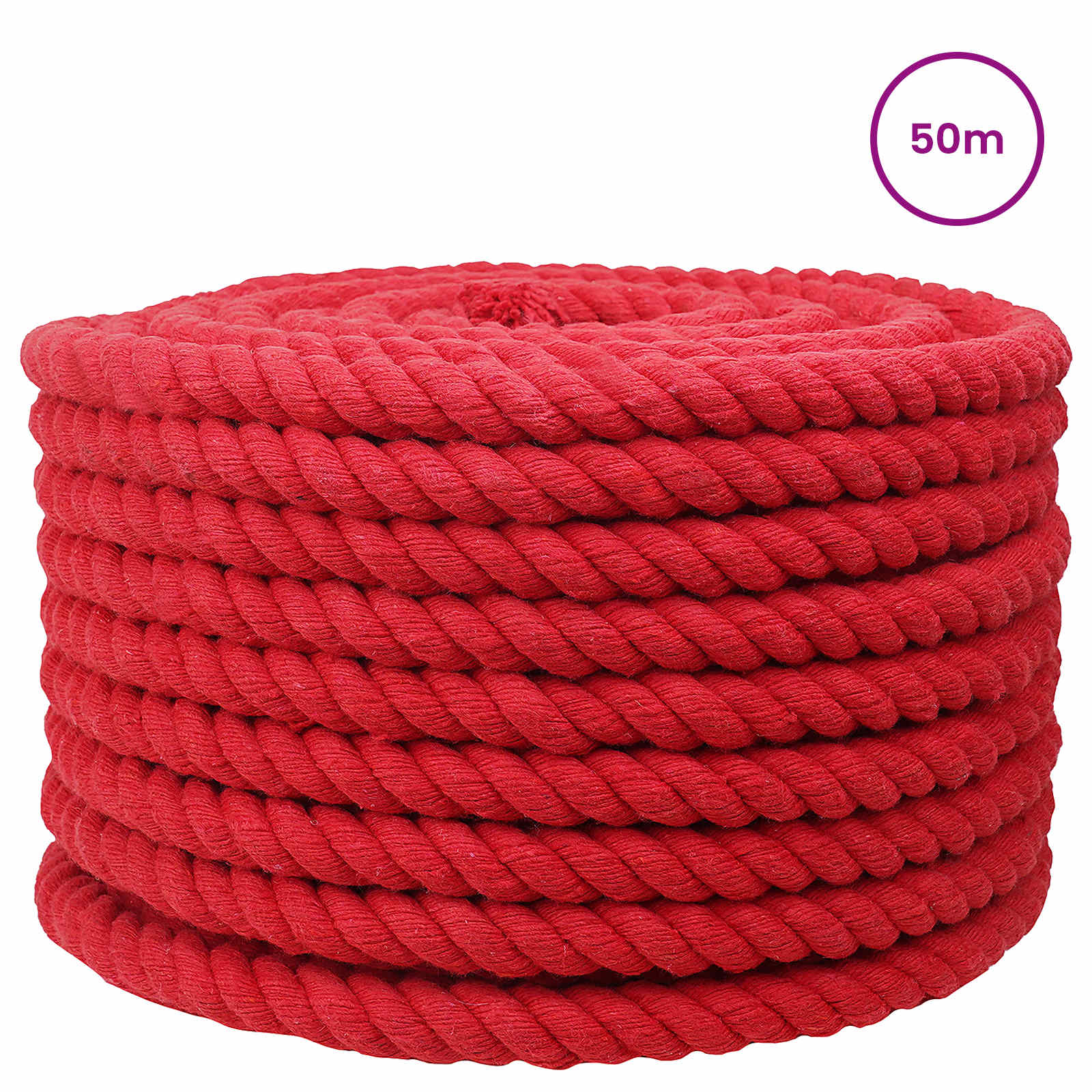 Corda de algodão 24 mm 50 m vermelho 100% algodão