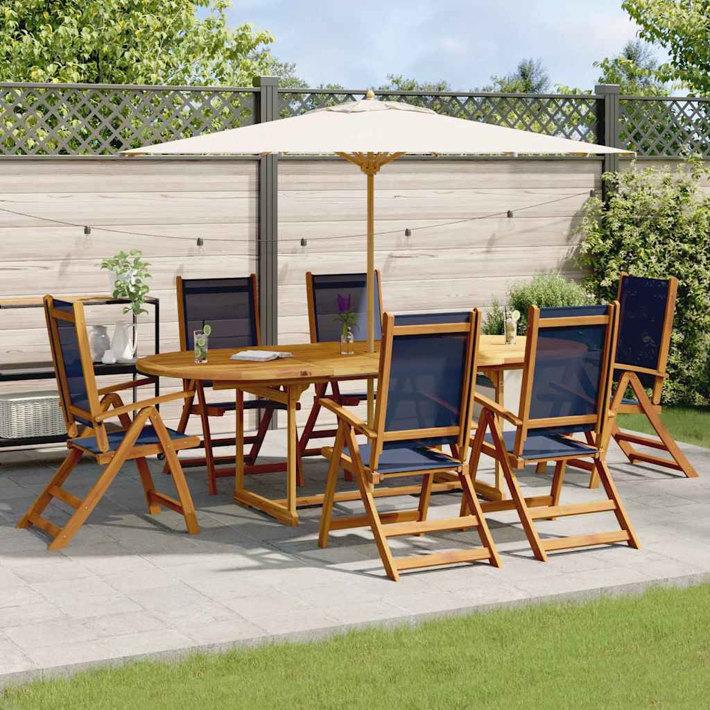 7 Pcs conjunto de jantar para jardim acácia maciça e textilene