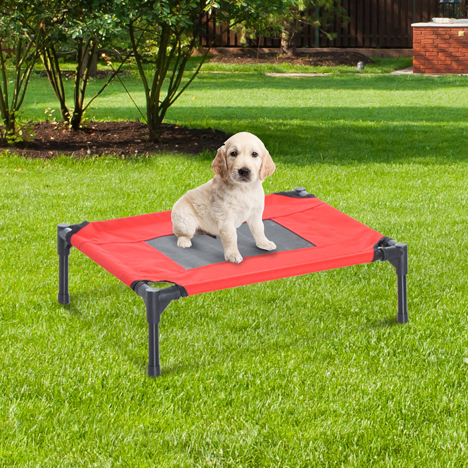 Cama para animais de estimação cama elevada para cães gatos portátil tecido transpirável para exterior interior 64x46x18cm vermelho