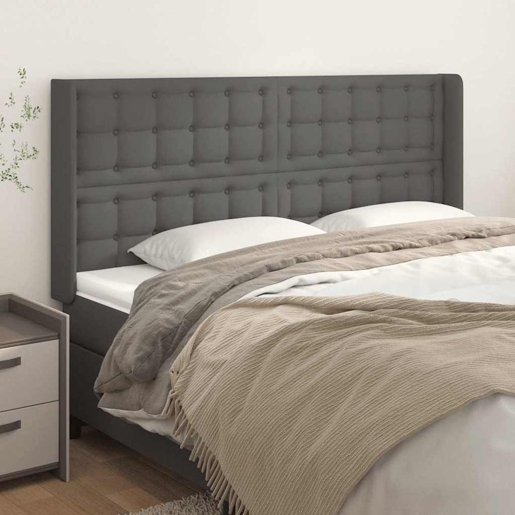 Cabeceira cama c/ abas couro artif. 203x16x118/128 cm cinzento