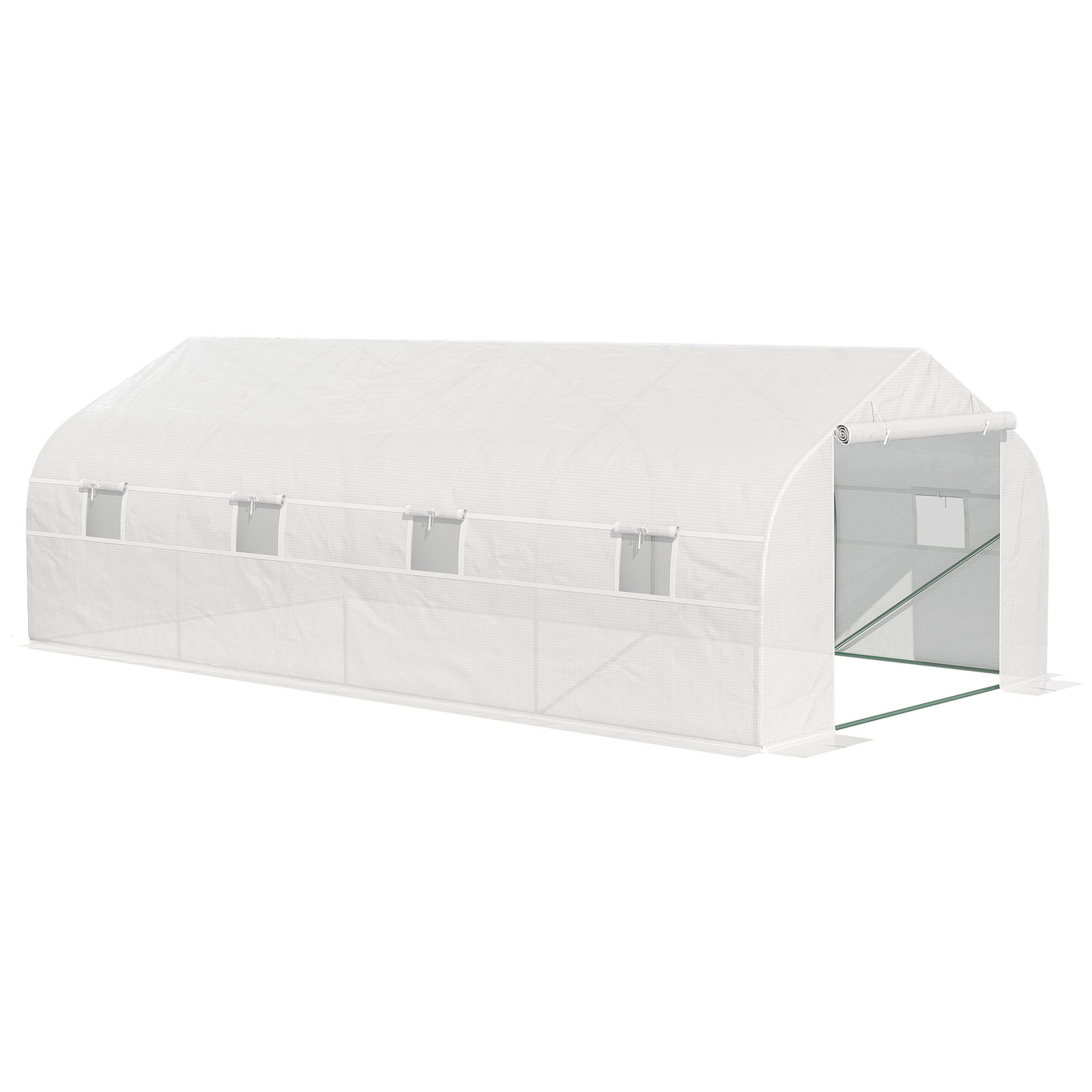 Estufa tipo túnel de jardim 600x300x200cm para cultivo de plantas verduras com 8 janelas e porta enroláveis com zíper aço branco