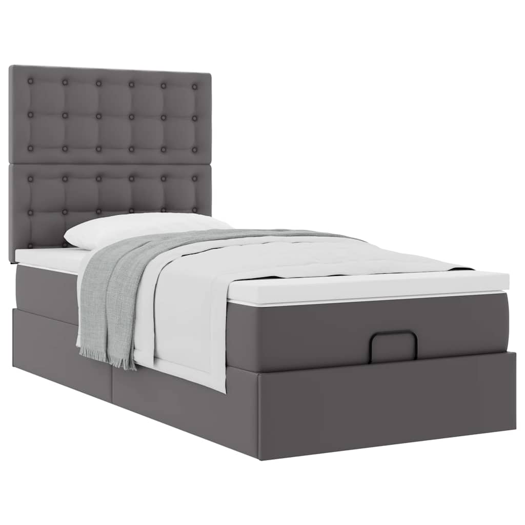 Cama otomana com colchão 90x190 cm couro artificial cinzento