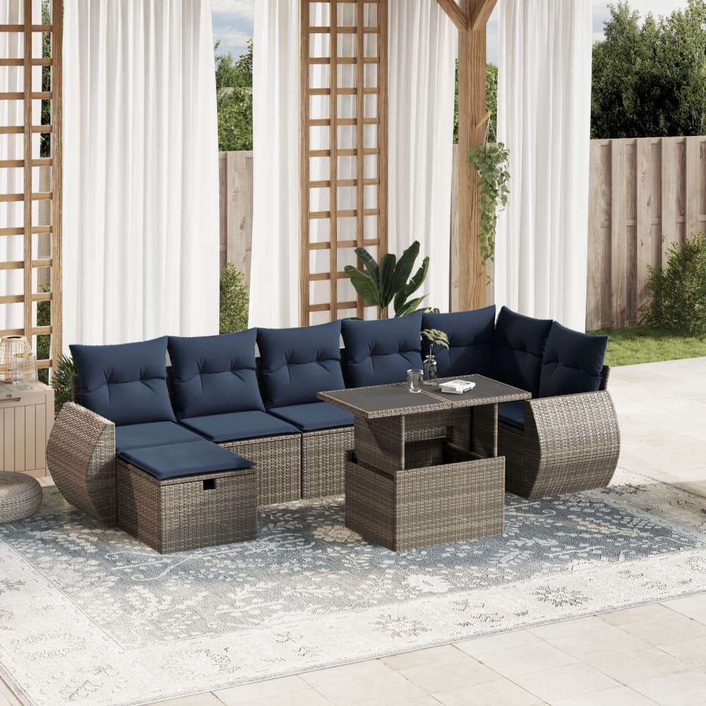 Conjunto de sofá de jardim com 8 peças e almofadas em rattan sintético cinza