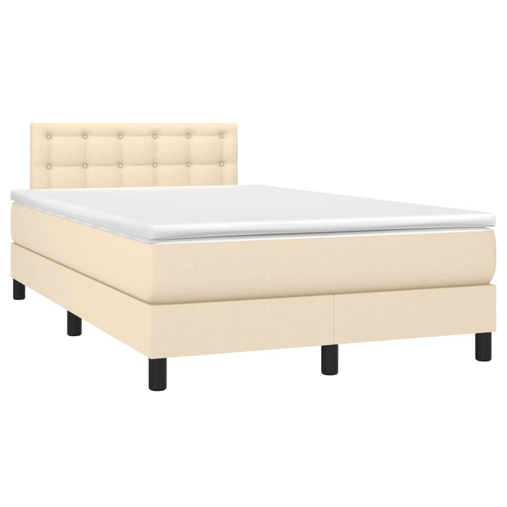 Cama box spring c/ colchão e LED 120x200 cm tecido cor creme