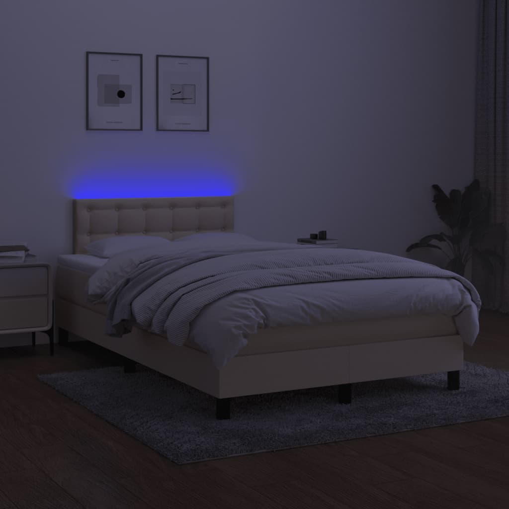 Cama box spring c/ colchão e LED 120x200 cm tecido cor creme