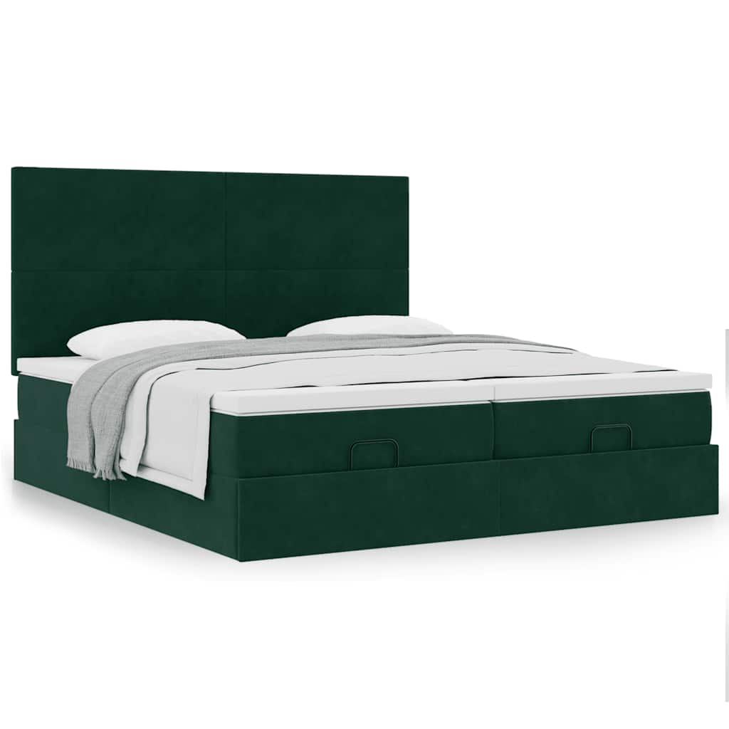 Estrutura de cama otomana com colchão verde escuro veludo