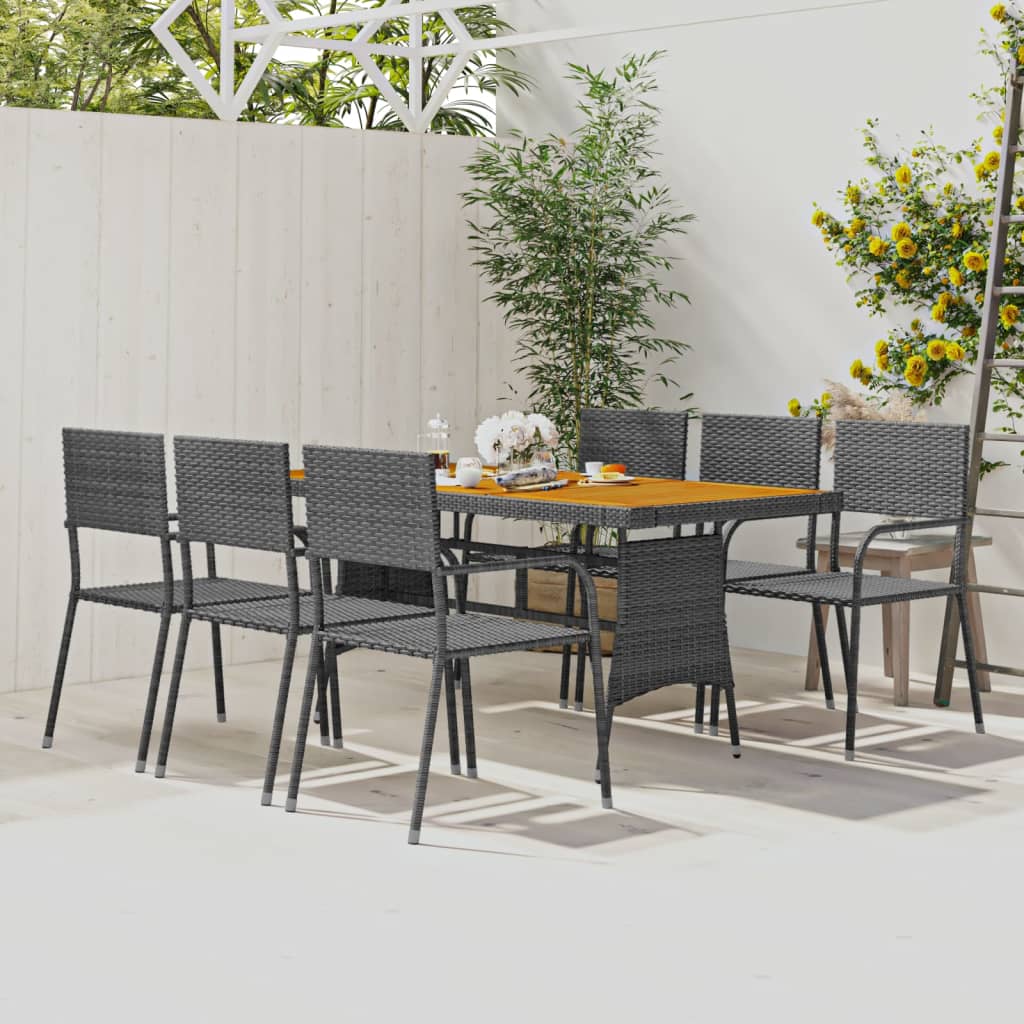 7 Pcs conjunto de jantar para exterior vime PE cinzento