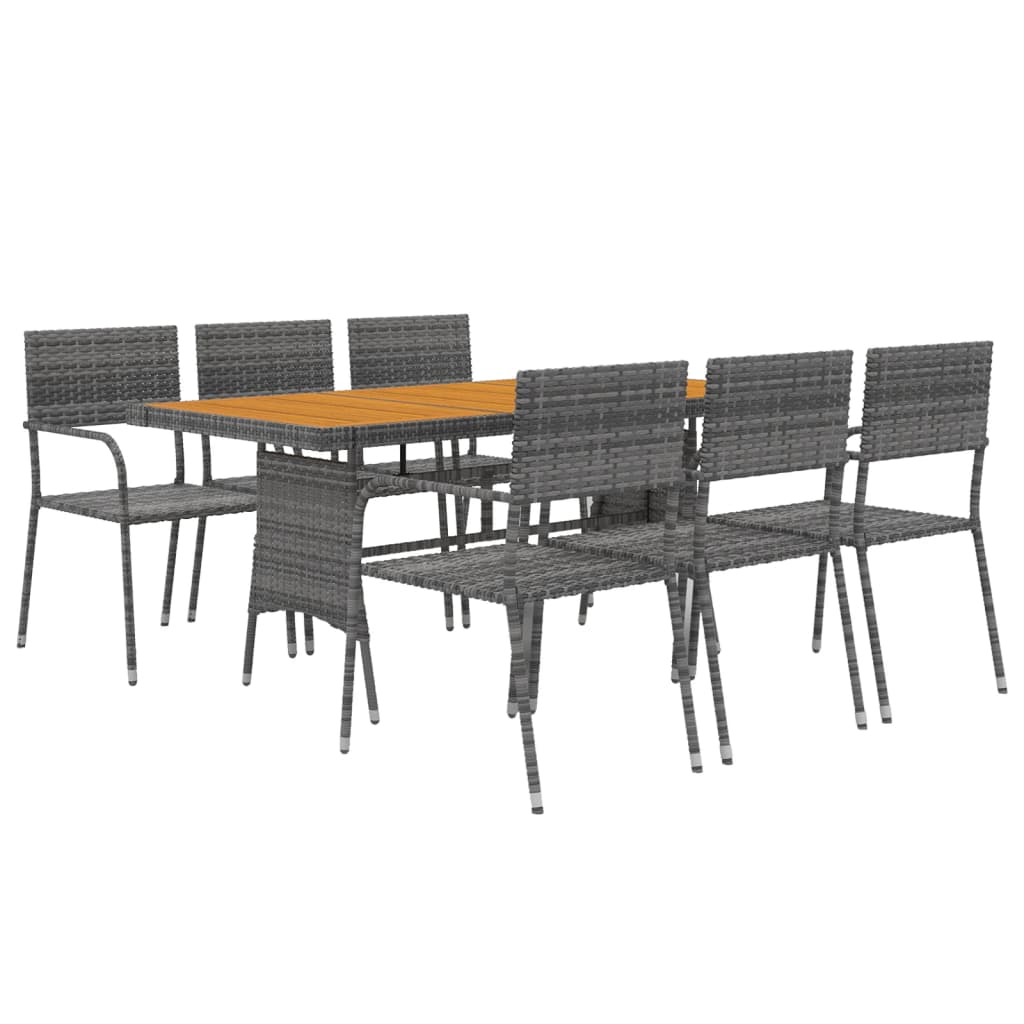 7 Pcs conjunto de jantar para exterior vime PE cinzento