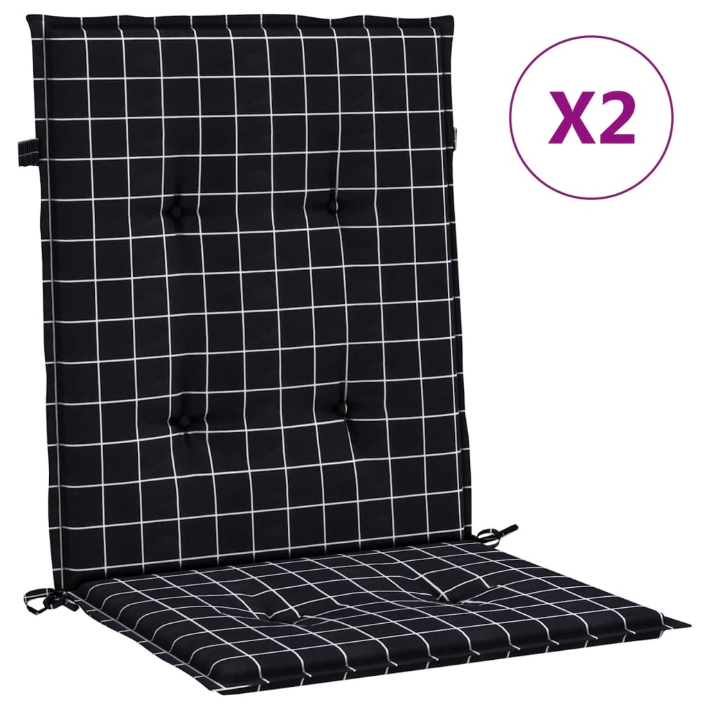 Almofadões cadeira encosto baixo 2 pcs tecido xadrez preto