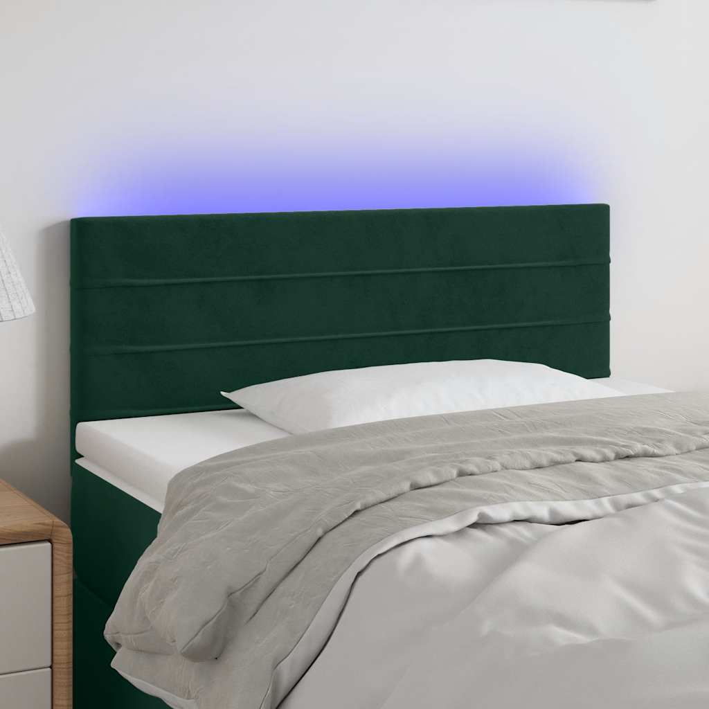 Cabeceira de cama c/ luzes LED veludo 90x5x78/88cm verde-escuro