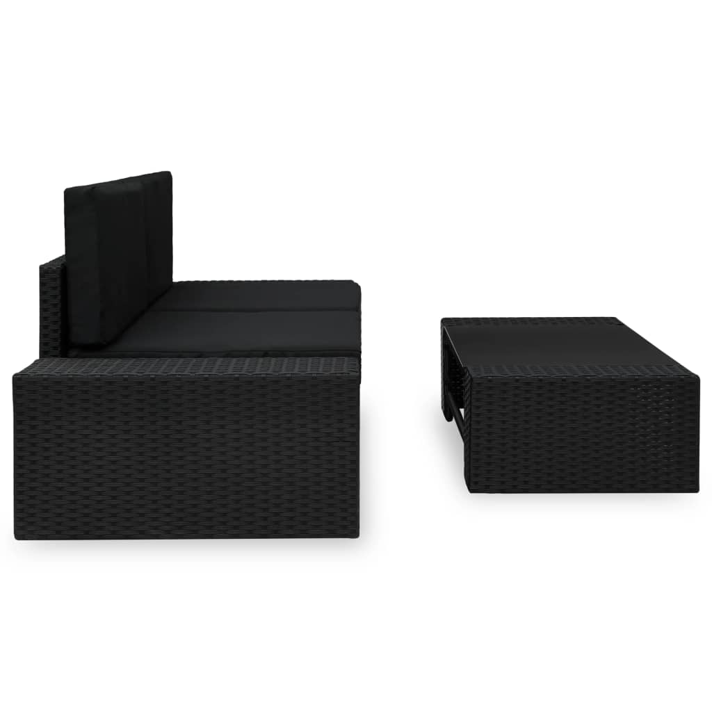 3 Pcs conjunto lounge para jardim vime PE preto