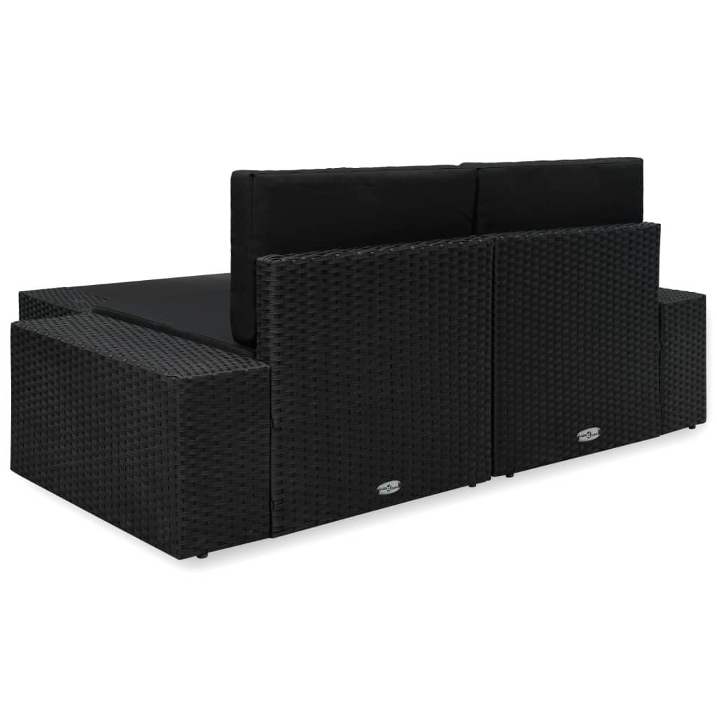 3 Pcs conjunto lounge para jardim vime PE preto