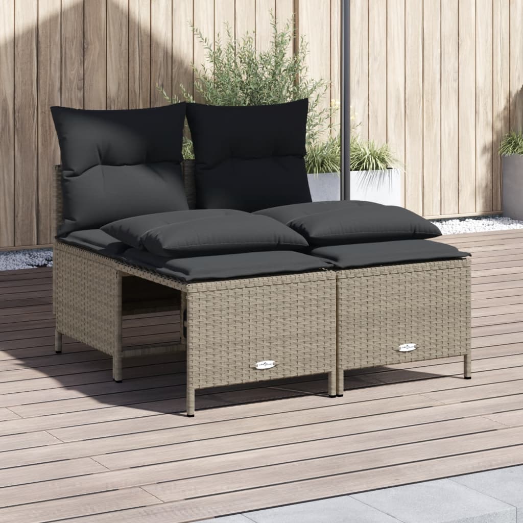 4 Pcs conj. sofás jardim c/ almofadões vime PE cinzento-claro