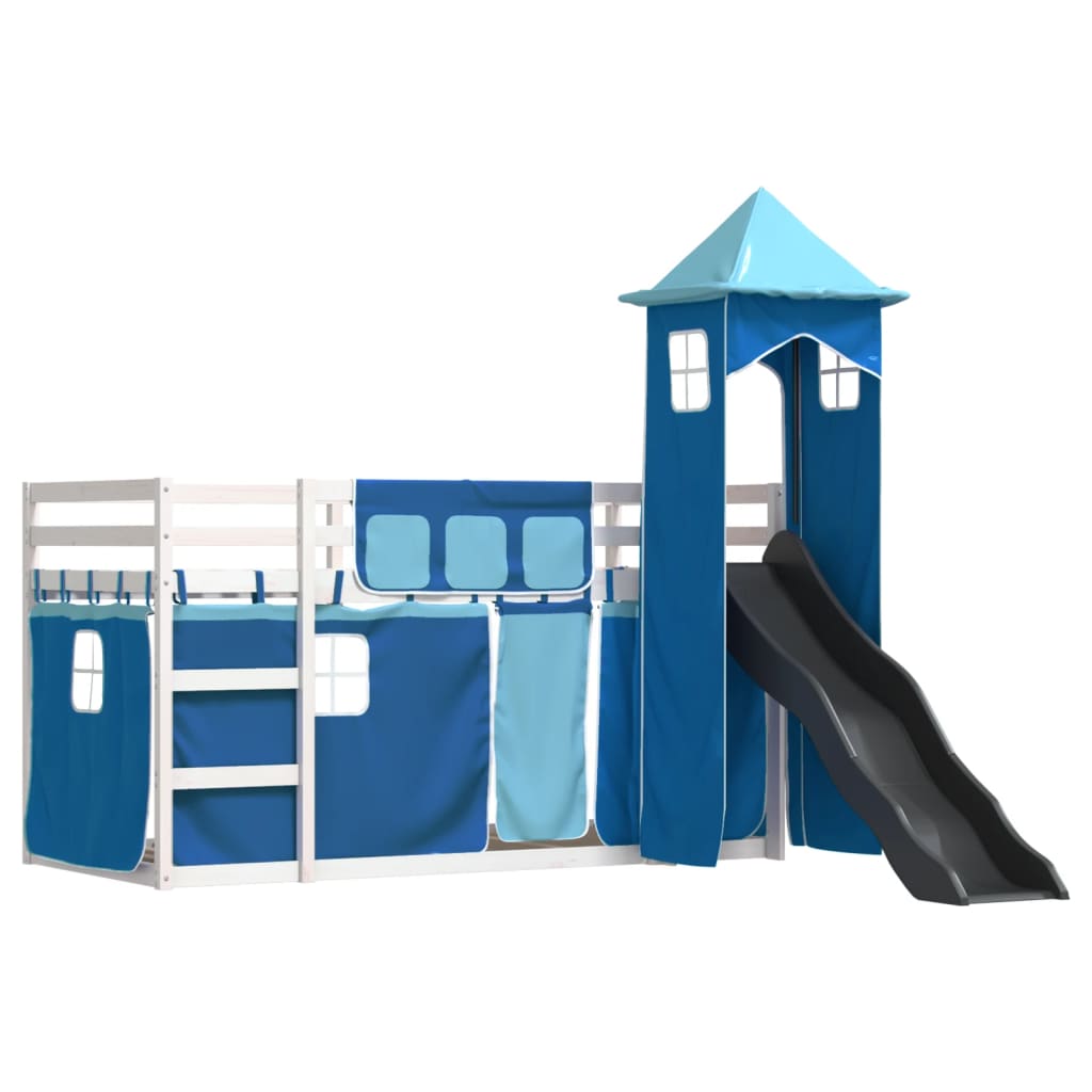 Beliche com escorrega e cortinas 90x200 cm azul