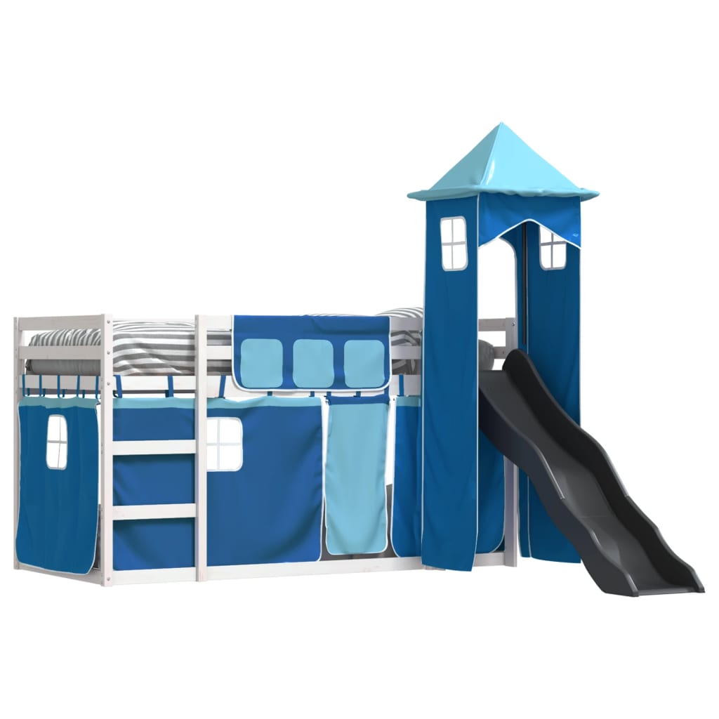 Beliche com escorrega e cortinas 90x200 cm azul